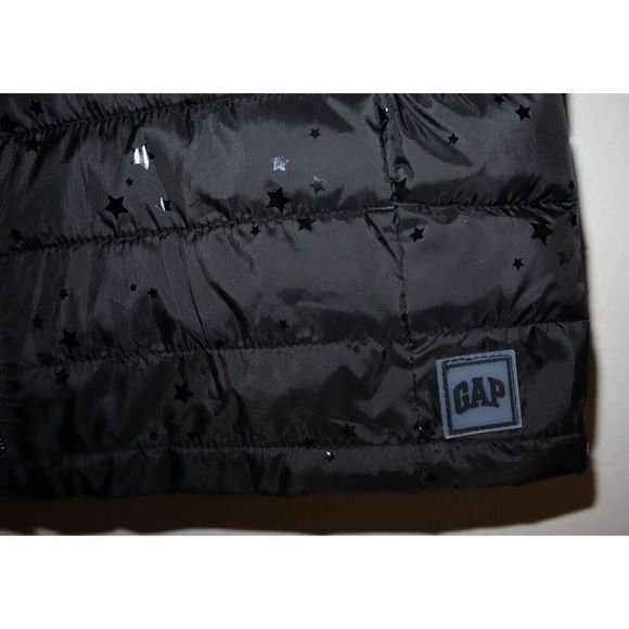 Gap Kids Girl's Sz S (6-7) Black Allover Star Print Hooded Puffer Jacket $80 - Picture 3 of 12